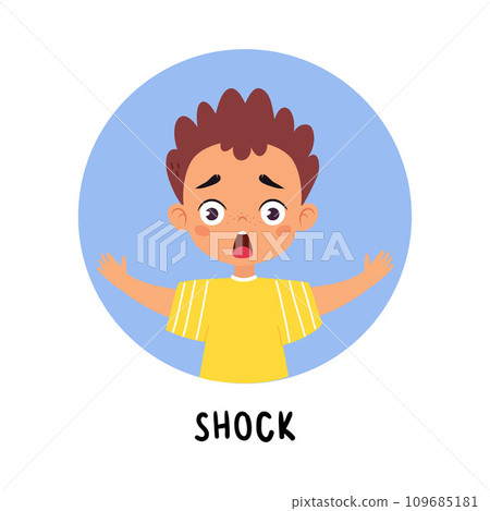Kid Emotion with Shocked Boy Character in Round Shape Show Face Expression Vector Illustration Kid Emotion with Shocked Boy Character in Round Shape Show Face Expression Vector Illustration 109685181
