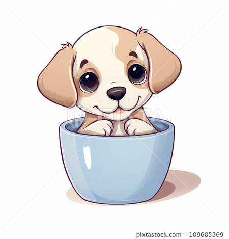 手绘卡通杯子中的小狗插画 109685369