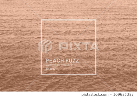 Peach Fuzz toned sea water texture. Pool water with sun reflections. Trendy colour 2024 year. Peach Fuzz toned sea water texture. Pool water with sun reflections. Trendy colour 2024 year. 109685382