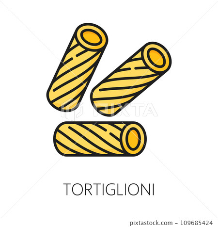 Tortiglioni pasta isolated Italian cuisine food outline icon. Vector Italy dish, traditional pasta canneroni cannoli crusetti raw canelons 109685424