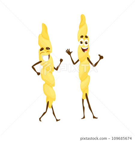 Cartoon trofie Italian pasta cute character. Italian restaurant classic noodle dish childish and laughing mascot, pasta tasty meal or trofie isolated vector cheerful personages Cartoon trofie Italian pasta cute character. Italian restaurant classic noodle dish childish and laughing mascot, pasta tasty meal or trofie isolated vector cheerful personages 109685674