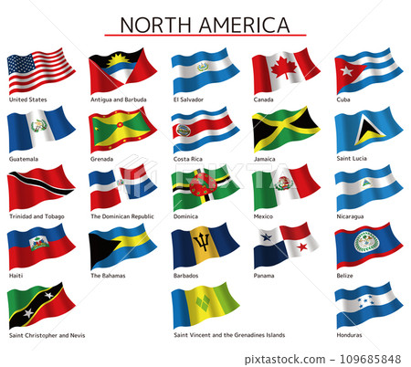 Flags of North America region English notation 109685848