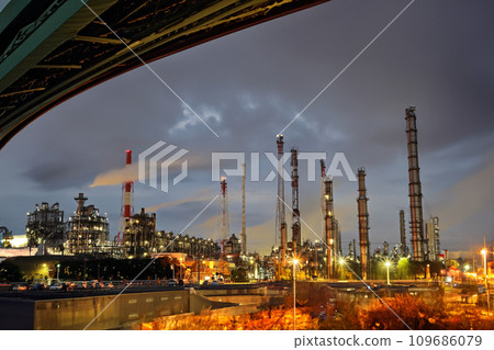 Night view of industrial park AI generated image 109686079