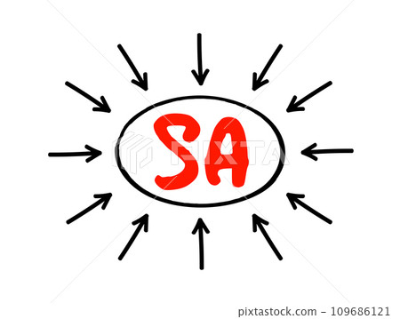 SA - Systems Analyst is a person who uses analysis and design techniques to solve business problems using information technology, acronym text concept with arrows SA - Systems Analyst is a person who uses analysis and design techniques to solve business problems using information technology, acronym text concept with arrows 109686121