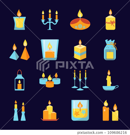 Burning candle icons set in flat style Burning candle icons set in flat style 109686216