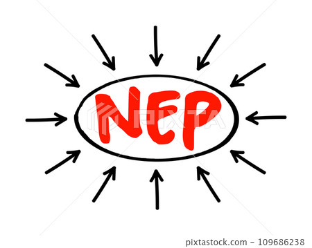 NEP - Network Equipment Provider sell products and services to communication service providers such as fixed or mobile operators as well as to enterprise customers, acronym concept with arrows 109686238