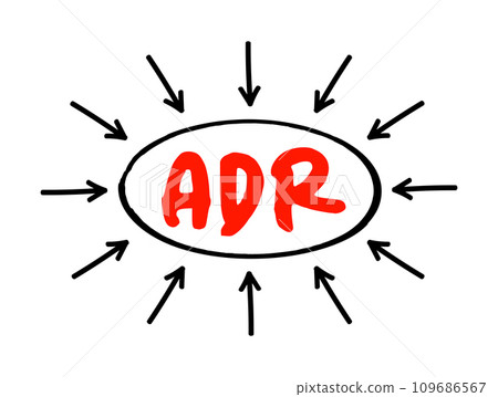 ADR - Alternative Dispute Resolution acronym text with arrows, business concept background ADR - Alternative Dispute Resolution acronym text with arrows, business concept background 109686567