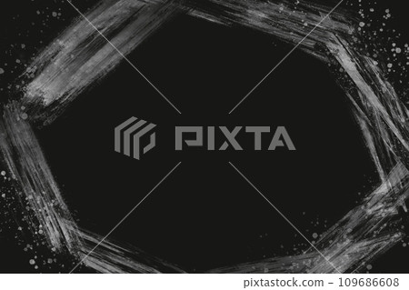 日式深色抽像模板與銀色七邊形。黑色背景上的微弱畫筆描邊和飛濺 109686608