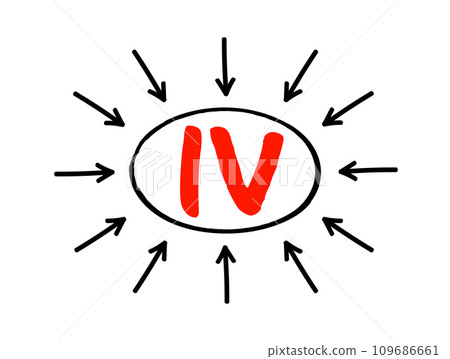IV Intravenous - medical technique that delivers fluids, medications and nutrients directly into a vein, acronym text concept with arrows IV Intravenous - medical technique that delivers fluids, medications and nutrients directly into a vein, acronym text concept with arrows 109686661
