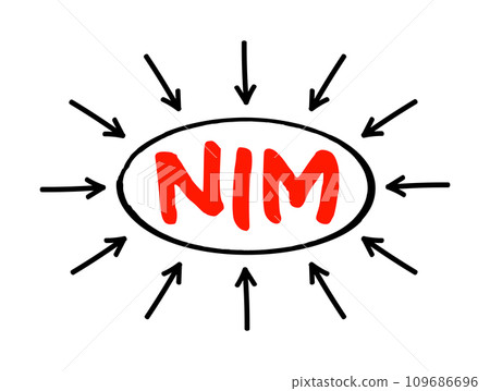 NIM Net Interest Margin - measurement comparing the net interest income a financial firm generates from credit products, acronym text with arrows NIM Net Interest Margin - measurement comparing the net interest income a financial firm generates from credit products, acronym text with arrows 109686696