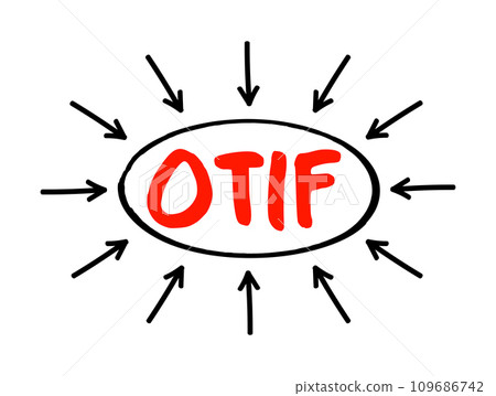OTIF On Time In Full - measurement of logistics or delivery performance within a supply chain, acronym text concept with arrows 109686742