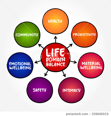 Life Domain Balance - represent the main areas of functioning in your life, mind map text concept background 109686919