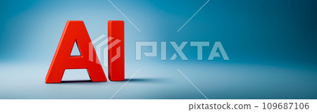 Red AI 3D Text on Blue Background Red AI 3D Text on Blue Background 109687106