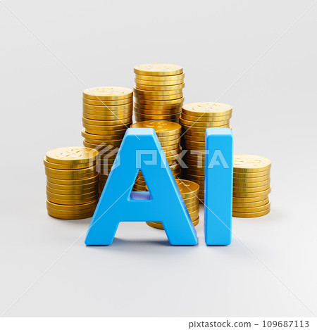 AI Text ahead of Stacks of Coins on Light Gray Background AI Text ahead of Stacks of Coins on Light Gray Background 109687113