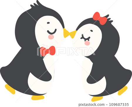 Valentine Penguin couple cartoon animal drawing 109687335
