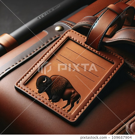 AI-generated content. Leather Hang tag for luggage mockup. Generative AI AI-generated content. Leather Hang tag for luggage mockup. Generative AI 109687904