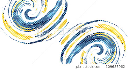Abstract Blue and Yellow Brush Background with Halftone Effect. Sport Banner. Brush Stroke Illustration. Scratch and Texture Elements For Design 109687962