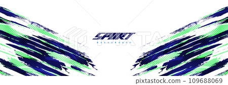 Blue and Green Brush Background with Halftone Effect Isolated on White Background. Sport Background with Grunge Style. Scratch and Texture Elements For Design 109688069