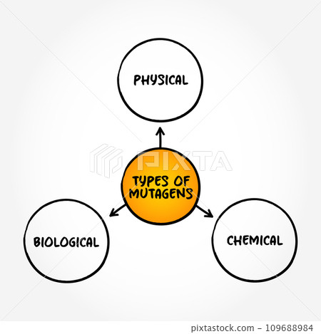 Types of Mutagen (anything that causes a mutation, a change in the DNA of a cell) mind map text concept background Types of Mutagen (anything that causes a mutation, a change in the DNA of a cell) mind map text concept background 109688984