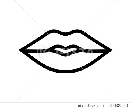 Icon sensual lips. Trace kiss. Women's beautiful lip. Cosmetics company logo. Icon sensual lips. Trace kiss. Women's beautiful lip. Cosmetics company logo. 109689393