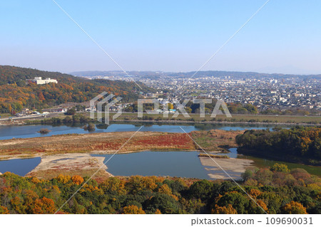 Kurashiki city in Okayama prefecture seen from a hill in autumn 109690031
