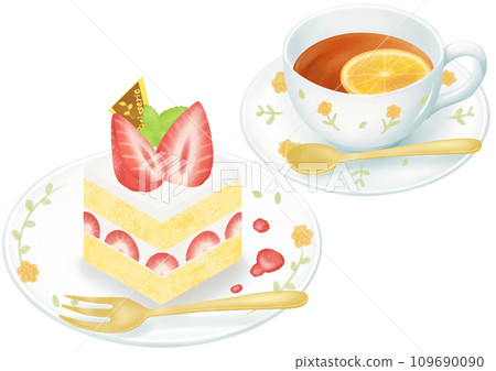 Strawberry shortcake and tea set 109690090