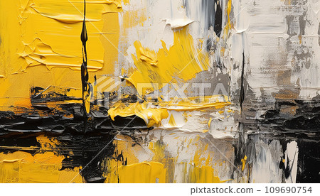 abstract white, yellow, and black oil painting, texture wallpaper, great fine detail, use of palette knife, relief, contrasting values, AI generated 109690754