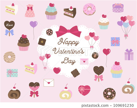 Cute illustration set of Valentine's Day sweets, cake icon, present, cupcake, heart 109691230