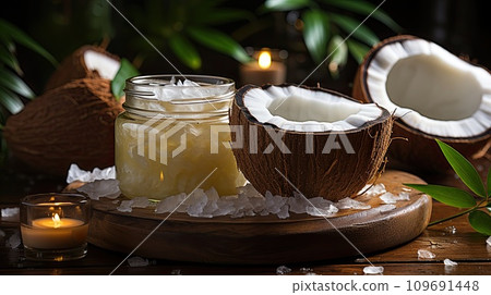 AI-generated content. selection of cosmetic products with coconut 109691448