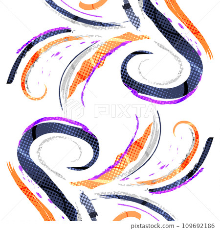 Abstract and Colorful Brush Background with Halftone Effect. Sport Banner. Brush Stroke Illustration. Scratch and Texture Elements For Design 109692186