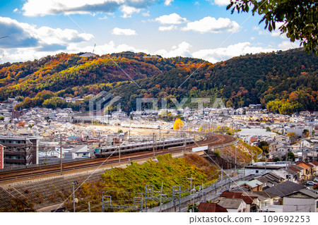 【京都風景】深秋的列車穿越染滿秋葉的山脈 【京都風景】深秋的列車穿越染滿秋葉的山脈 109692253