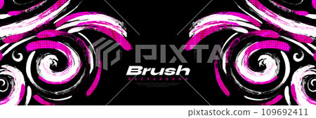 Abstract Black and Purple Brush Background with Halftone Effect. Sport Background. Brush Stroke Illustration for Banner or Poster. Scratch and Texture Elements For Design Abstract Black and Purple Brush Background with Halftone Effect. Sport Background. Brush Stroke Illustration for Banner or Poster. Scratch and Texture Elements For Design 109692411