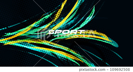 Abstract and Colorful Brush Background with Halftone Effect. Grunge Background. Brush Stroke Illustration for Banner, Poster, or Sports Background. Scratch and Texture Elements For Design 109692508