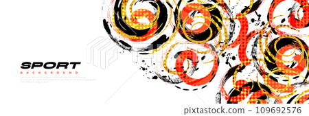Abstract Black, Orange and Yellow Brush Background with Halftone Effect. Sport Background. Brush Stroke Illustration for Banner or Poster. Scratch and Texture Elements For Design Abstract Black, Orange and Yellow Brush Background with Halftone Effect. Sport Background. Brush Stroke Illustration for Banner or Poster. Scratch and Texture Elements For Design 109692576