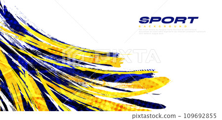 Abstract Blue and Yellow Brush Background with Halftone Effect. Sport Background. Brush Stroke Illustration. Scratch and Texture Elements For Design 109692855
