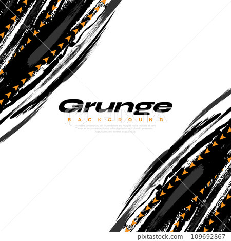 Black Grunge Brush Background with Yellow Arrow Isolated on White Background. Sport Background. Scratch and Texture Elements For Design 109692867