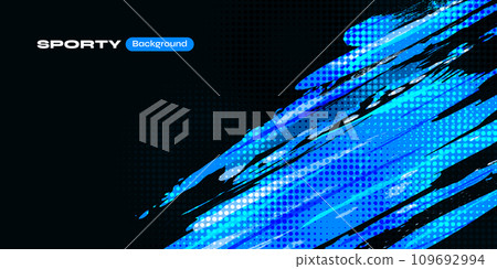 Abstract Blue Ocean Brush Background with Halftone Effect. Sport Banner. Scratch and Texture Elements For Design 109692994