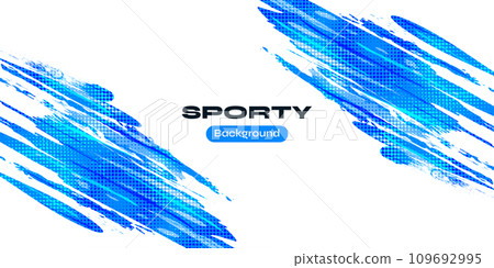 Abstract Blue Ocean Brush Background with Halftone Effect. Sport Banner. Scratch and Texture Elements For Design 109692995