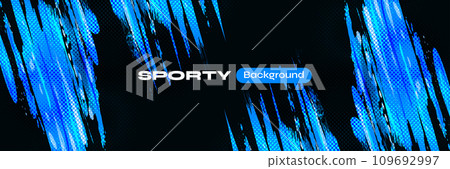 Abstract Blue Ocean Brush Background with Halftone Effect. Sport Banner. Scratch and Texture Elements For Design 109692997