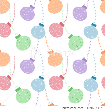 Colorful Vintage Christmas New year baubles with beads seamless pattern Colorful Vintage Christmas New year baubles with beads seamless pattern 109693444