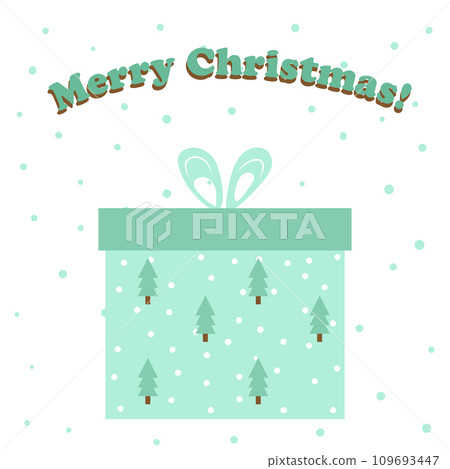 A Merry Christmas greeting card with a green gift box vector illustration.  109693447