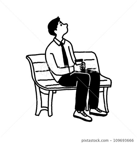 Vector illustration of a man sitting on a bench and looking up 109693666