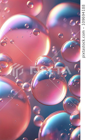 3d transparent soap bubbles of different sizes, abstract background, Calming Rhythms, pastel shades of pink, blue, green colors 109694188