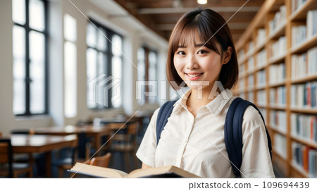 在圖書館學習的女學生 109694439
