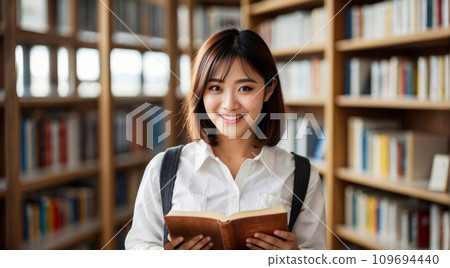 Female student studying in the library 109694440