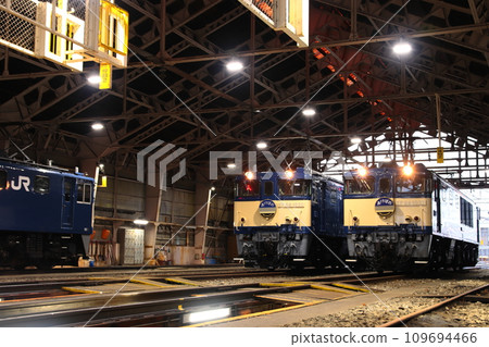 EF64 electric locomotives standing in a retro depot_Photographed on November 25, 2023 109694466