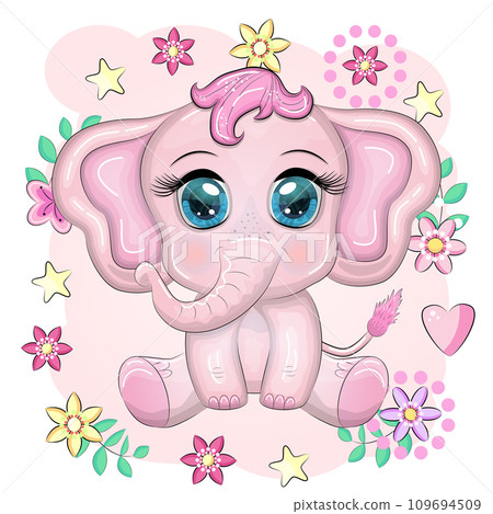 Cute cartoon elephant, childish character with beautiful eyes Cute cartoon elephant, childish character with beautiful eyes 109694509