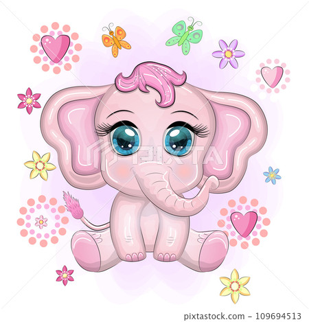 Cute cartoon elephant, childish character with beautiful eyes Cute cartoon elephant, childish character with beautiful eyes 109694513