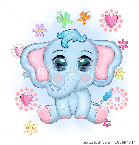 Cute cartoon elephant, childish character with beautiful eyes Cute cartoon elephant, childish character with beautiful eyes 109694514