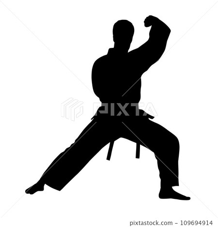 Black silhouettes of karate fighting, Single combats, a set of silhouettes of a karate in different poses Black silhouettes of karate fighting, Single combats, a set of silhouettes of a karate in different poses 109694914